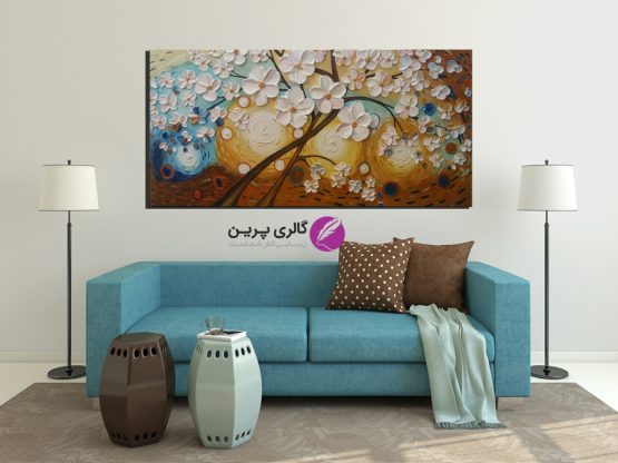 تابلو نقاشی گل برجسته آبی و قهوه ای،نقاشی مدرن،فروش تابلو نقاشی،نقاشی برجسته