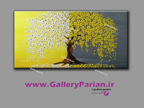تابلو نقاشی شکوفه های بهاری،تابلو نقاشی شکوفه های زرد،نقاشی درخت و گل برجسته،شکوفه های برجسته