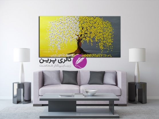 تابلو نقاشی شکوفه های بهاری،تابلو نقاشی شکوفه های زرد،نقاشی درخت و گل برجسته،شکوفه های برجسته