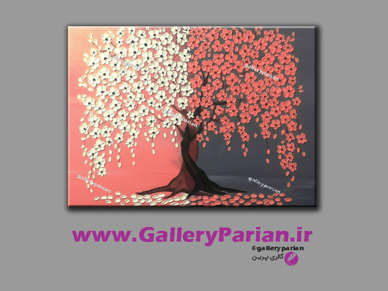 تابلو نقاشی شکوفه های صورتی،گل برجسته،نقاشی مدرن،فروشگاه اینترنتی تابلو نقاشی
