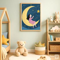 تابلو نقاشی اتاق کودک دخترانه ستاره و ماه
