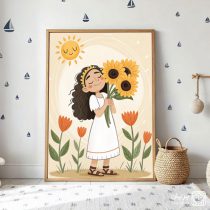 تابلو نقاشی اتاق کودک دختر و گل آفتابگردان