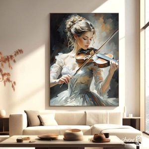تابلو نقاشی کلاسیک زن و ویولون