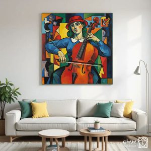تابلو نقاشی کوبیسم زن و ویولون